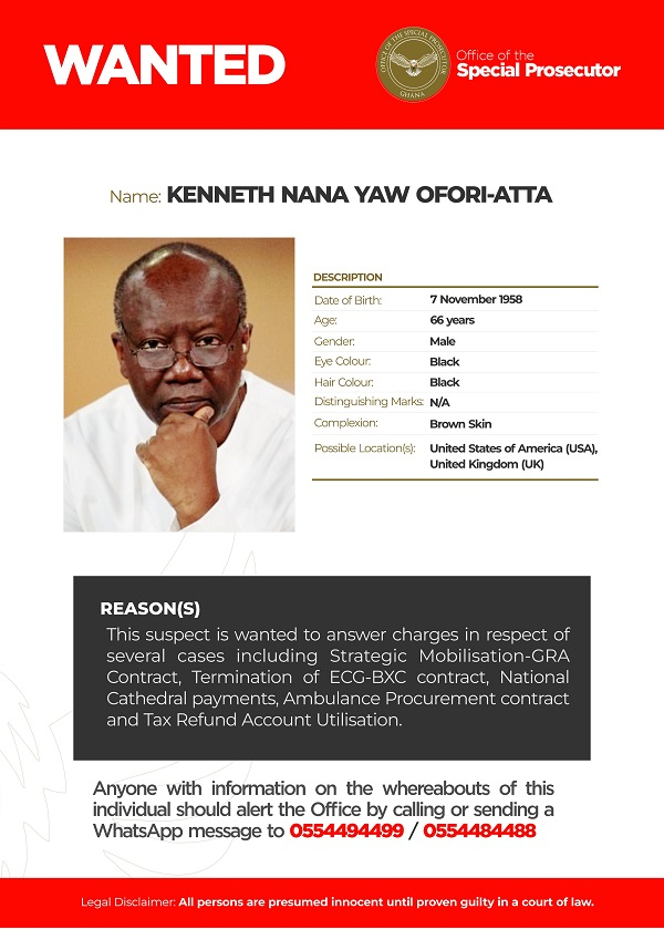 Special Prosecutor issues wanted notice for Ken Ofori-Atta